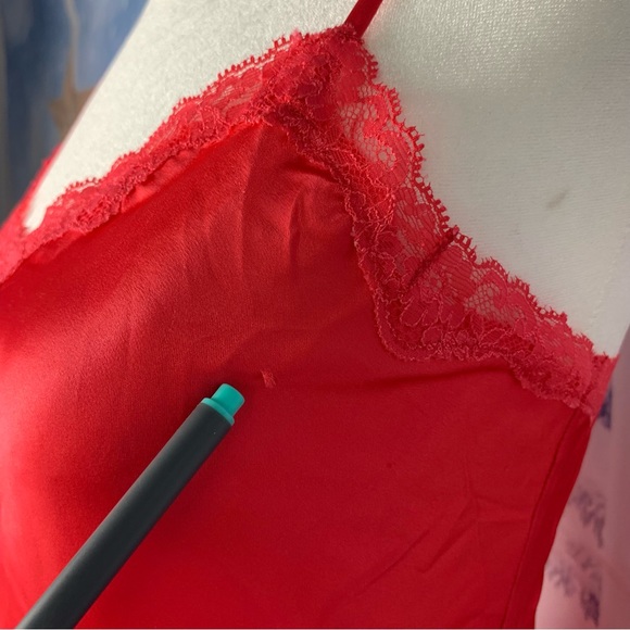 Victoria’s Secret Red Satin Lace Accent Split Babydoll Slip Dress Nightgown - Picture 4 of 14